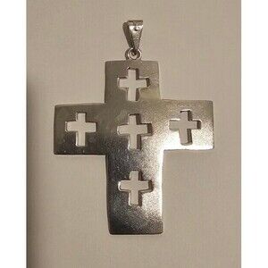 Sterling Silver Mexico Taxco Cutout Cross Pendant Charm 925
